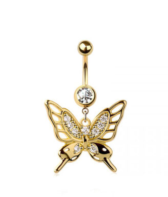 Golden Butterfly Dangle Belly Ring