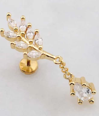 Dangle Marquise Leaf-Cluster Threadless Labret (Push In)