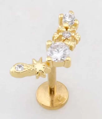Celestial North Star Crescent Threadless Labret (Push In)