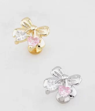 Bow Ribbon Double Heart Threadless Labret (Push In)