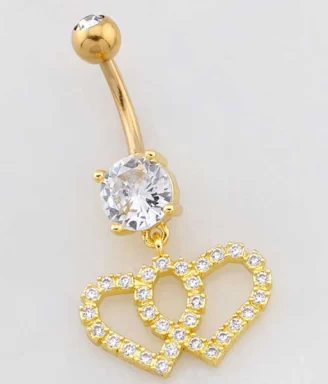Double Heart Dangle Belly Ring